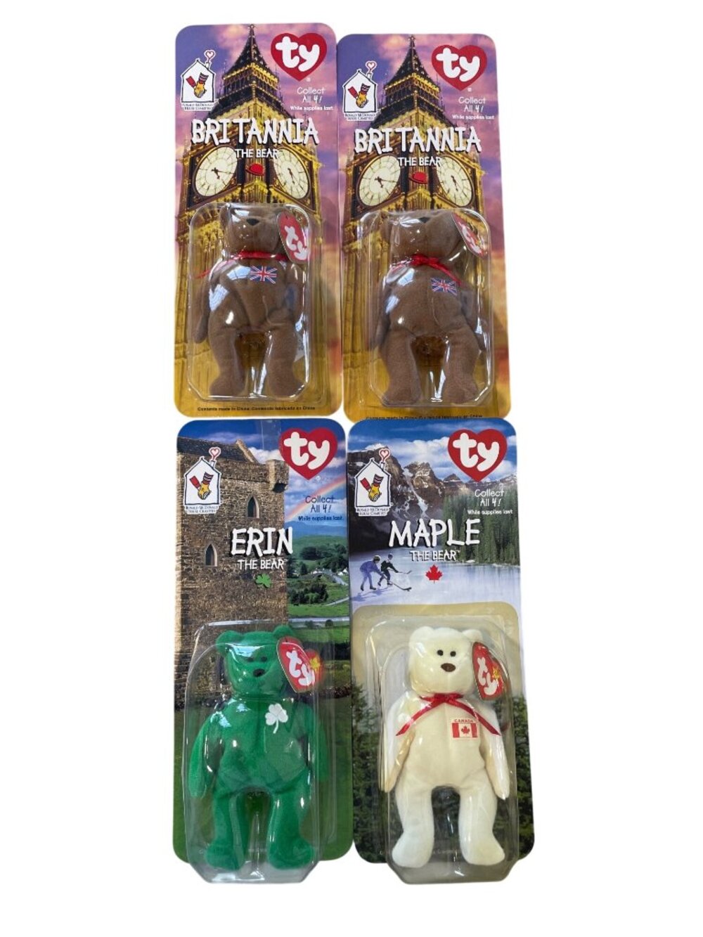 Vintage Ty Beanie Babies Britannia Erin Maple The Bear Lot Of 4 McDonald’s NEW